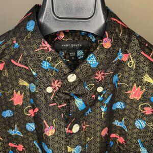 Andy South Japanese Inspired Short-Sleeve Collared Shirt - Black/Gold